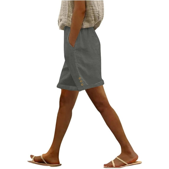 biudgviw Bermuda Shorts for Women High Waisted Cuffed Hem Button Summer Shorts with Pockets Loose Fit Comfy Linen Shorts with Pockets
