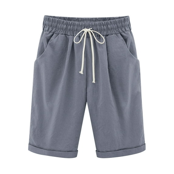 biudgviw Bermuda Shorts for Women High Waisted Knee Length Shorts for Women Cuffed Hem Streetwear Summer Shorts with Pockets