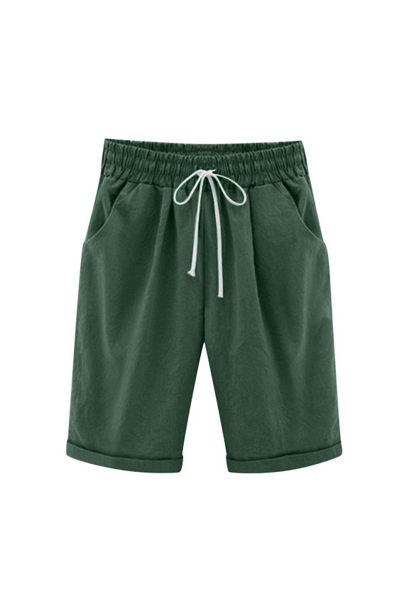 Bermuda Shorts for Women High Waisted Summer Shorts Cuffed Hem Plus Size Lounge Knee Length Shorts with Pockets