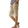 thumbnail image 1 of biudgviw Bermuda Shorts for Women Straight Leg Button Cotton Linen Knee Length Shorts Casual Streetwear Summer Shorts with Pockets, 1 of 7