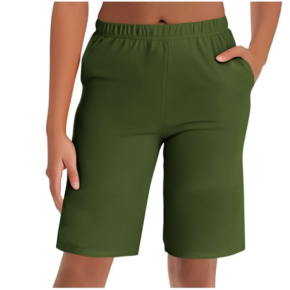 biudgviw Bermuda Shorts for Women Straight Leg Summer Knee Length Shorts Solid Color Streetwear Lounge Shorts with Pockets