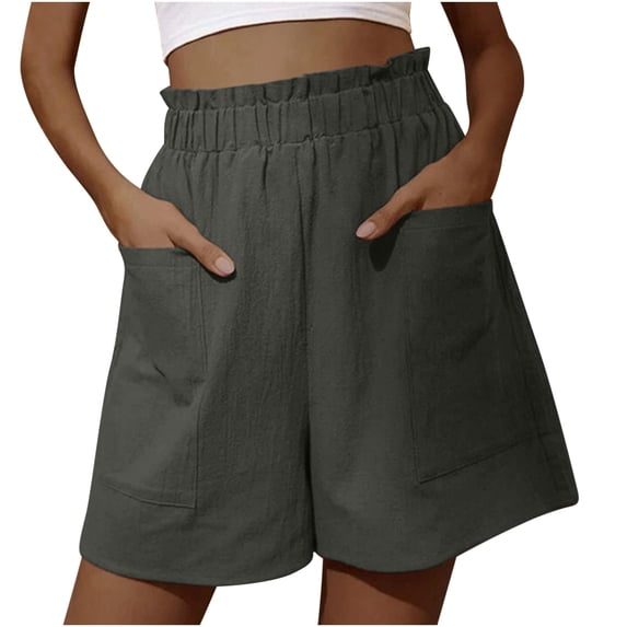 biudgviw Bermuda Shorts for Women Wide Leg Cotton Linen Shorts High Rise Lightweight Summer Beach Vacation Shorts with Pockets