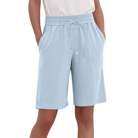 biudgviw Bermuda Shorts for Women Wide Leg Cotton Linen Shorts Plus Size Comfortable Lounge Bottoms Summer Long Shorts with Pockets