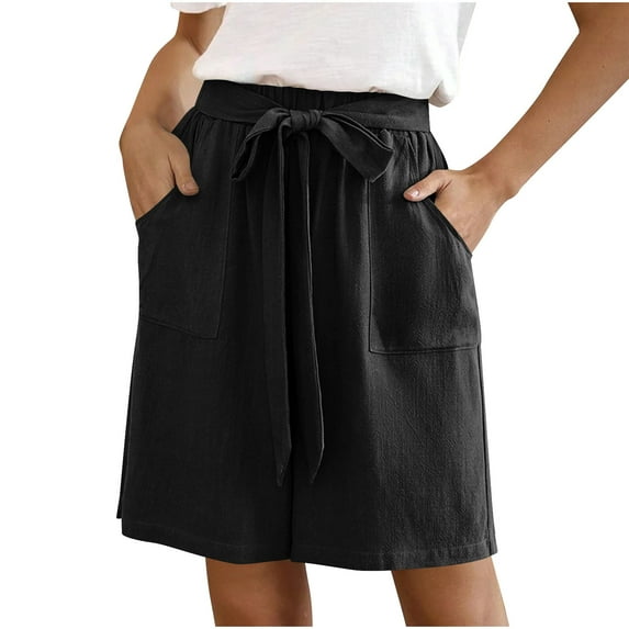 biudgviw Bermuda Shorts for Women Wide Leg Summer Shorts Vintage Drawstring High Waisted Loose Fit Casual Shorts with Pockets