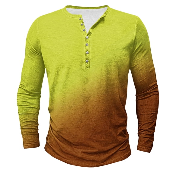 biudgviw Big and Tall Shirts for Men Gradient Print Long Sleeve Henley Shirt Fashion Casual Button Lightweight Top S-5XL