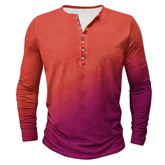 biudgviw Big and Tall Shirts for Men Gradient Print Long Sleeve Henley Shirt Fashion Casual Button Lightweight Top S-5XL