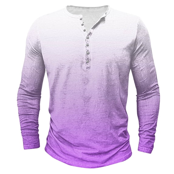 biudgviw Big and Tall Shirts for Men Gradient Print Long Sleeve Henley Shirt Fashion Casual Button Lightweight Top S-5XL