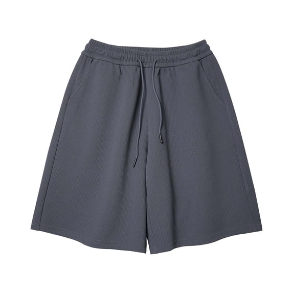 biudgviw Big and Tall Shorts for Men Casual Ribbed Knit Baggy Shorts Elastic Waist Drawstring Sweat Shorts with Pockets