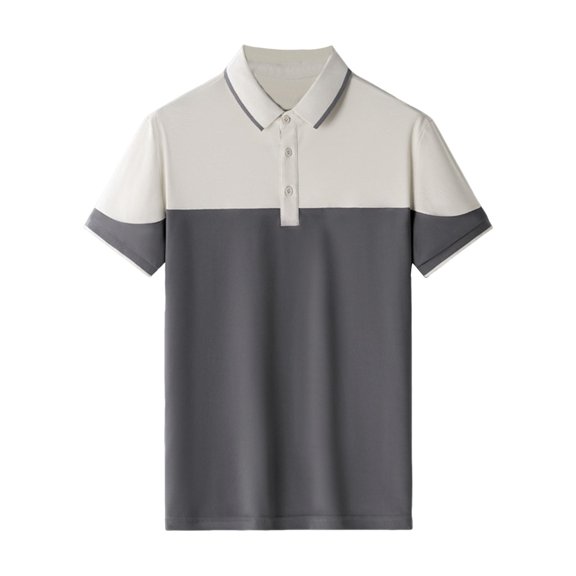 biudgviw Big and Tall T Shirts for Men Button Lapel Short Sleeve Shirts Color Block Casual Work Loose Fit Tee Tops M-4XL