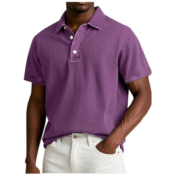 biudgviw Big and Tall T Shirts for Men Loose Fit Button Lapel Vintage Shirts Solid Short Sleeve Casual Work Tops M-5XL