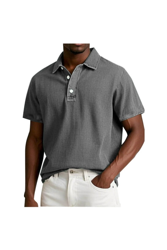 Big and Tall T Shirts for Men Loose Fit Button Lapel Vintage Shirts Solid Short Sleeve Casual Work Tops M-5XL