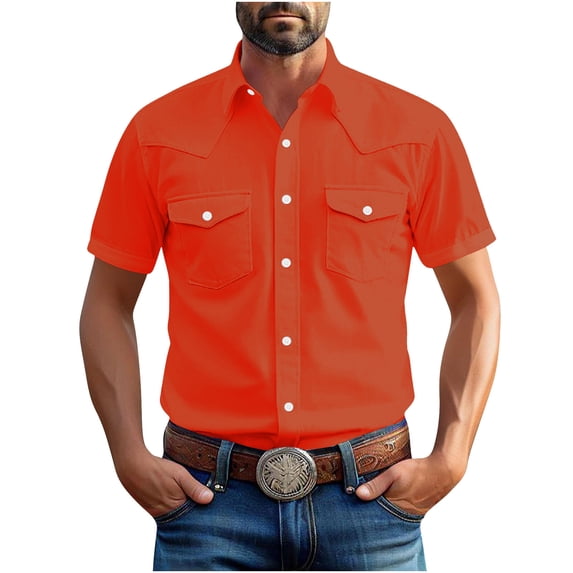 biudgviw Big and Tall T Shirts for Men Vintage Short Sleeve Button Down Shirts Business Casual Lapel Work Tops with Pockets