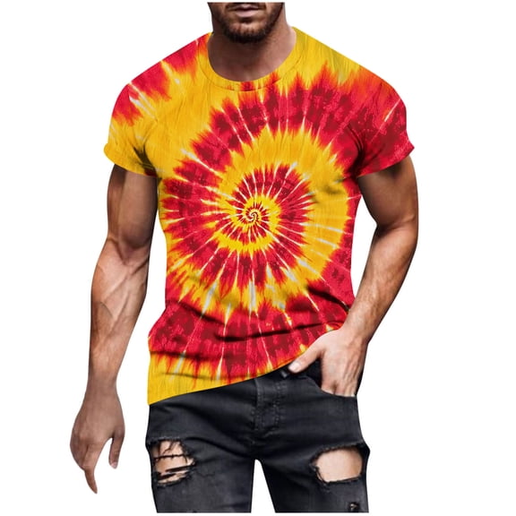biudgviw Big and Tall Tie Dye T-Shirts for Men Fashion Short Sleeve Shirts Casual Slim Fit Soft Crewneck Tops Streetwear