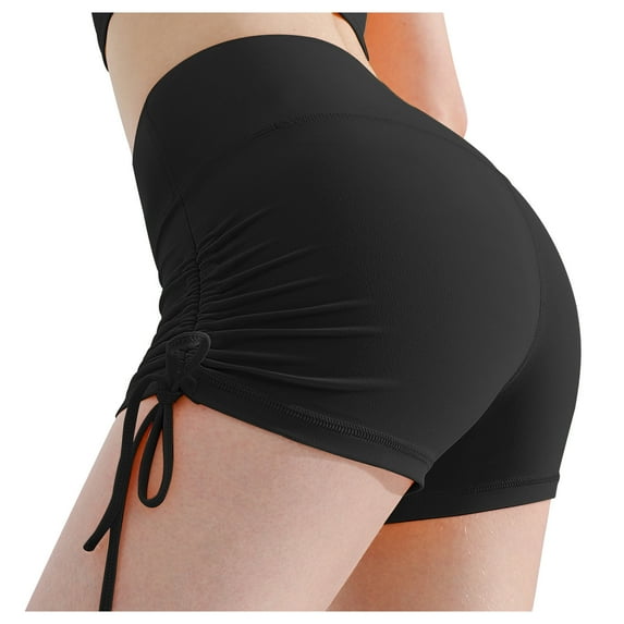 biudgviw Biker Shorts for Women Side Drawstring Athletic Yoga Shorts High Waisted Stretch Workout Leggings Hot Pants for Running
