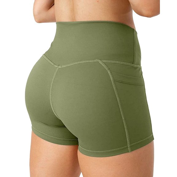 biudgviw Biker Shorts for Women V Cross Workout Yoga Shorts High Waisted Athletic Running Shorts with Pockets