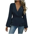 thumbnail image 1 of biudgviw Blouses for Women Business Casual Wrap V Neck Peplum Tops Button Long Sleeve Formal Work Shirts Fall Elegant Clothes, 1 of 7
