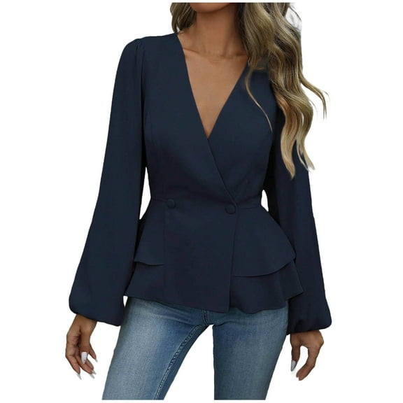 biudgviw Blouses for Women Business Casual Wrap V Neck Peplum Tops Button Long Sleeve Formal Work Shirts Fall Elegant Clothes