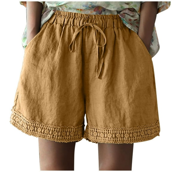 biudgviw Boho Shorts for Women Drawstring Elastic High Waisted Bagggy Shorts Oversize Wide Leg Shorts with Pockets