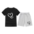 thumbnail image 1 of biudgviw Boys Girls 2 Piece Clothing Set Toddler Kids Heart Print Short Sleeve Crewneck Tops with Elastic Waist Shorts Set Summer Outfits, 1 of 3