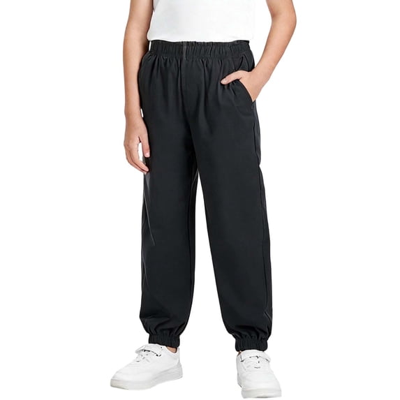 biudgviw Boys Girls Joggers Quick Dry Casual Athletic Pants Kids Elastic Waist Baggy Pants with Pockets for Outdoor Hiking(Black,8-9 Years)