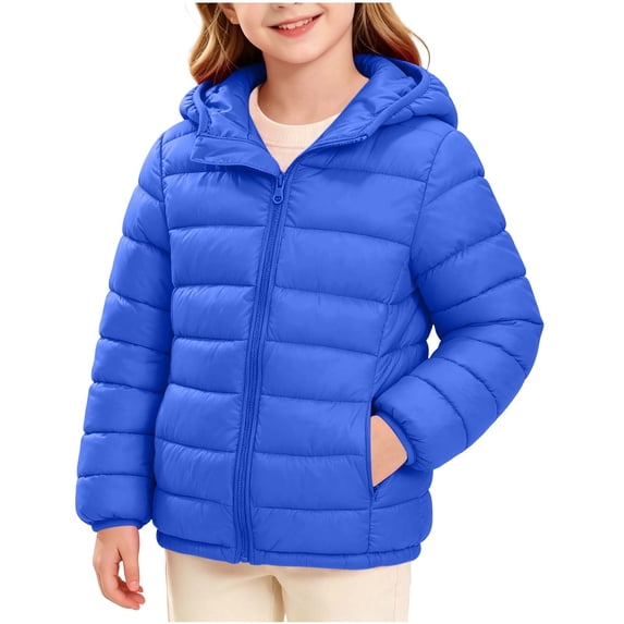 biudgviw Boys Girls Puffer Jacket Kids Long Sleeve Quilted Winter Coat Lightweight Warm Hooded Jackets with Pockets(Blue,5-6 Years)
