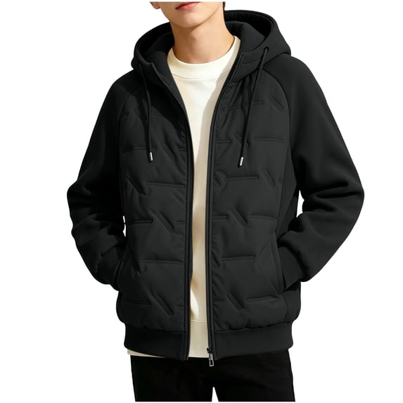 biudgviw Boys Winter Coat with Pockets Long Sleeve Full Zip Jacket Child Drawstring Warm Hooded Outerwear for Cold Weather(Black,12-13 Years)
