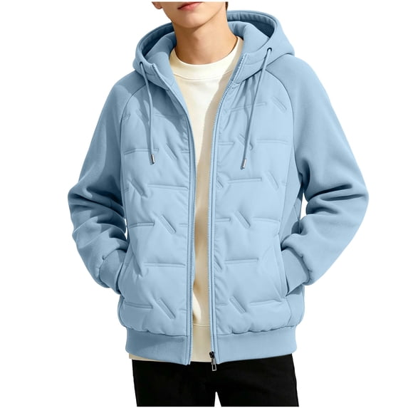 biudgviw Boys Winter Coat with Pockets Long Sleeve Full Zip Jacket Child Drawstring Warm Hooded Outerwear for Cold Weather(Blue,10-11 Years)