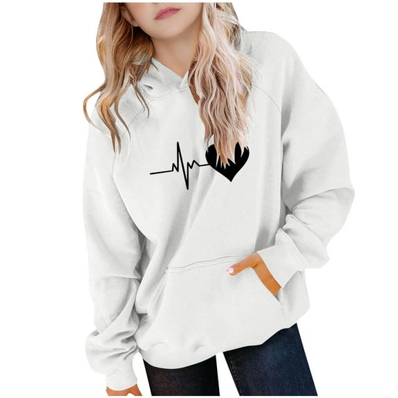 biudgviw Boys and Girls Oversized Hoodies Heart Print Long Sleeve Hooded Sweatshirt Toddler Casual Soft Pullover Tops with Pocket