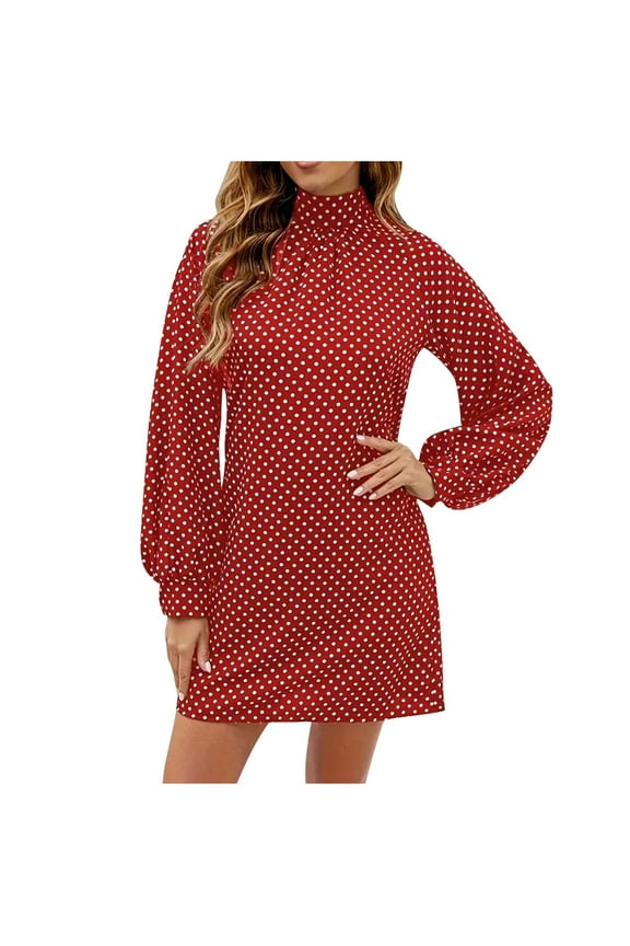 Business Casual Dresses for Women Comfy Long Sleeve High Neck Dress Slim Lounge Printed Work Mini Dress