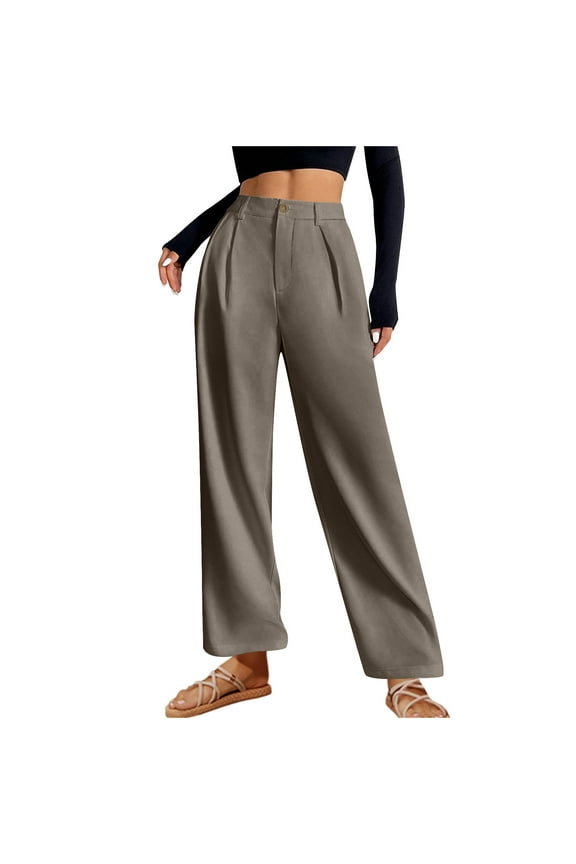 Business Casual Pants for Women Plus Size Dress Pants Formal Wide Leg Work Office Pants with Pockets Palazzo Slacks Bottoms(Coffee,Small)