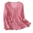 thumbnail image 1 of biudgviw Button Down Shirts for Women Lightweight Cotton Linen V Neck Tops Casual Textured Long Sleeve Blouses with Pockets, 1 of 7