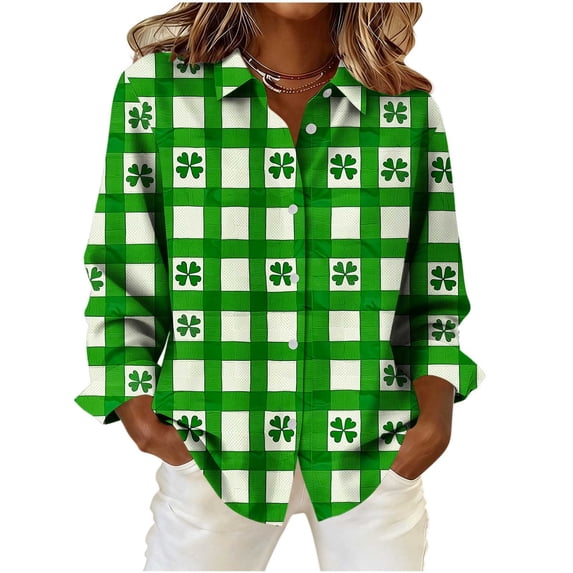 biudgviw Button Down Shirts for Women St Patricks Day Printed Graphic Tee Tops Lapel Button Casual Blouse for Festival