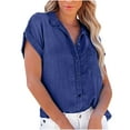 thumbnail image 1 of biudgviw Button down Denim Shirts for Women Turndown Collar Short Sleeve Rolled Hem Jean Tops Loose Fit Trendy Dailywear, 1 of 7