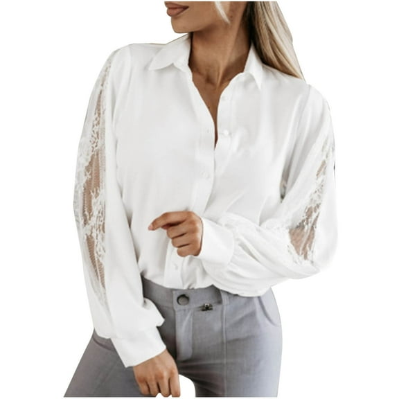 biudgviw Button down Shirts for Women Turndown Collar Collared Dressy Tops Lantern Long Sleeve Lace Business Casual Blouses Tops