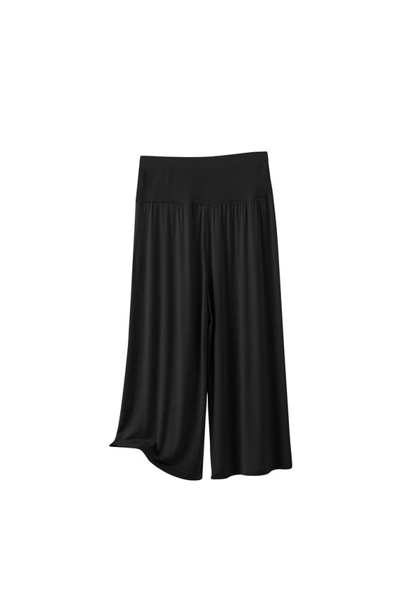 Capri Pajama Pants for Women Pull on Soft Cropped Sleep Pants Sleepwear Pj Bottoms Flowy Boho Beach Pants Lounge Trousers(Black,XX-Large)