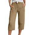 thumbnail image 1 of biudgviw Capri Pants for Women Comfy Wide Leg Pants with Pockets Drawstring High Waisted Linen Capris Baggy Summer Cropped Pants, 1 of 6