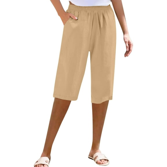 biudgviw Capri Pants for Women High Waisted Workout Yoga Pants Loose Fit Straight Leg Cropped Pants with Pockets Lounge Capris