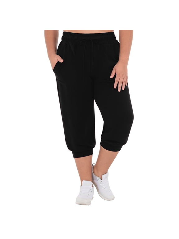 Capri Pants for Women Plus Size Athletic Running Sweatpants Loose Workout Yoga Cropped Pants with Pockets Sporty Gym Bottoms(Black,X-Large)