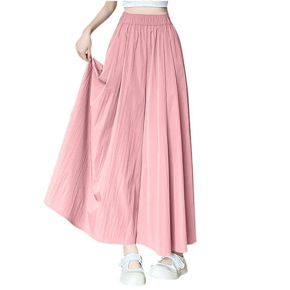 biudgviw Capri Pants for Women Soft Chiffon High Elastic Waist Palazzo Pants Comfy Wide Leg Cropped Pants