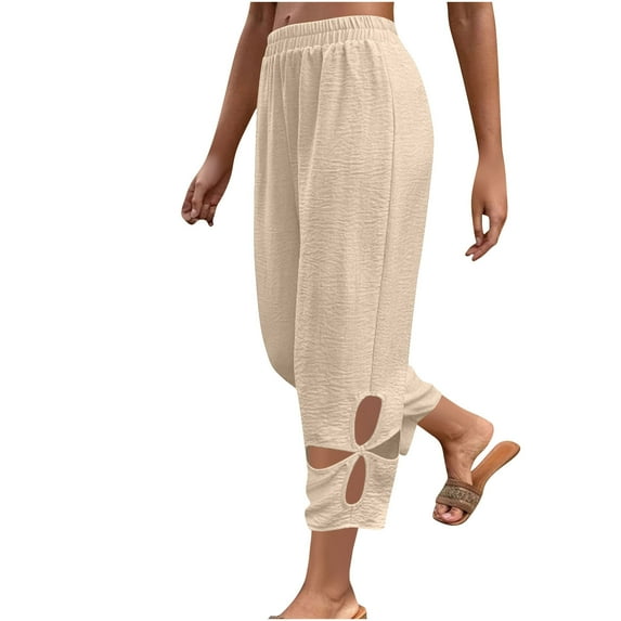 biudgviw Capri Pants for Women Soft High Waisted Wide Leg Pants Baggy Cropped Palazzo Trousers Boho Beach Vacation Pants Casual Capris