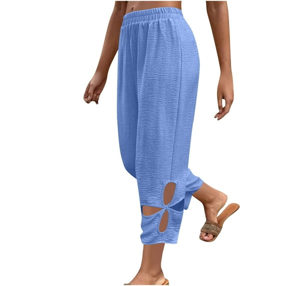 biudgviw Capri Pants for Women Soft High Waisted Wide Leg Pants Baggy Cropped Palazzo Trousers Boho Beach Vacation Pants Casual Capris