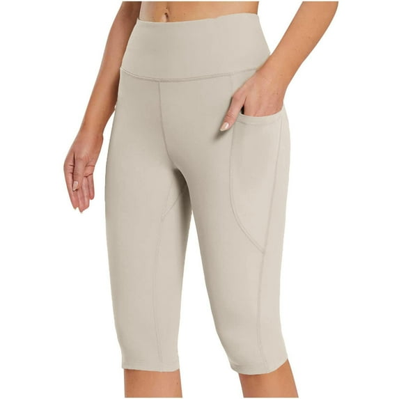 biudgviw Capri Yoga Leggings for Women Pull on Skinny Workout Croppd Pants Stretch Athletic Biker Knee Length Short Pants with Pockets