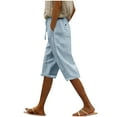 thumbnail image 1 of biudgviw Capris for Women with Pockets Cotton Linen Drawstring High Waisted Capri Pants Sides Hollow out Plus Size Knee-Length, 1 of 5