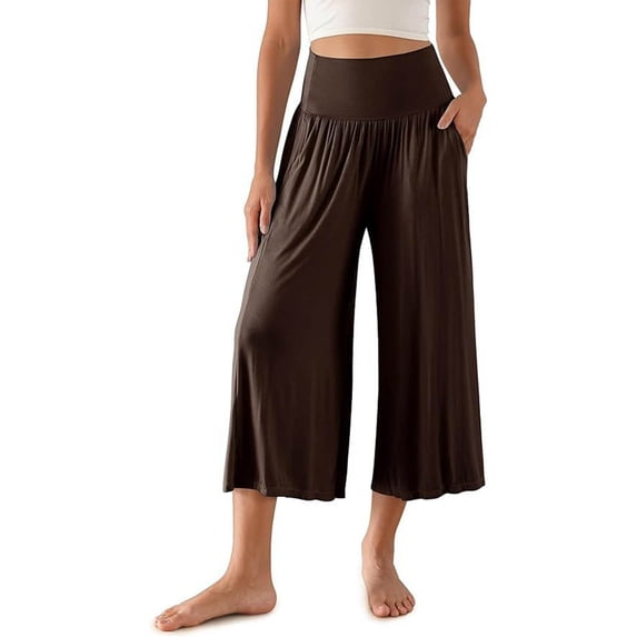 biudgviw Capris for Women with Pockets High Waist Pull On Pajama Pants Comfy Casual Wide Leg Capri Pants for Workout Yoga
