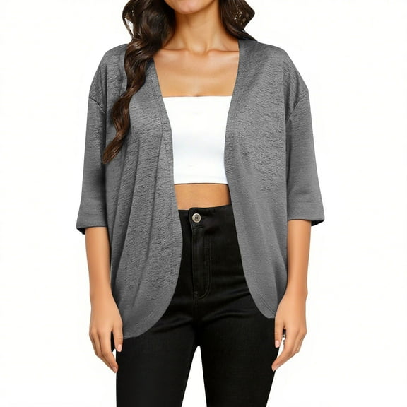 biudgviw Cardigans for Women Trendy Lightweight 3/4 Sleeves Open Front Tops Soft Comfy Casual Loose Cover up for Fall