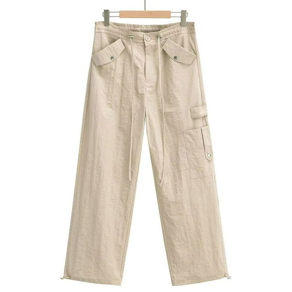 biudgviw Cargo Pants for Women Fall Baggy Wide Straight Leg Long Pants with Pockets Lounge High Elastic Waist Hiking Pants
