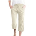 thumbnail image 1 of biudgviw Carpris Pants for Women Cotton Linen High Waist Lounge Capris Drawstring Baggy Straight Leg Trouser Pants with Pocket, 1 of 6