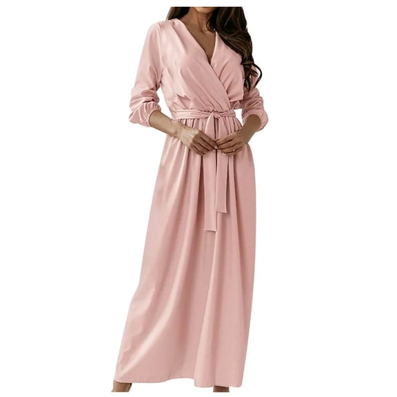 biudgviw Casual Dresses for Women Fashion Long Sleeve Long Maxi Dress Fall Flowy V Neck Loose Vacation Dress