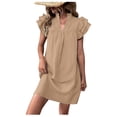thumbnail image 1 of biudgviw Casual Dresses for Women Ruffle Cap Short Sleeve Midi Dress Textured V Neck Beach Vacation Short Sundress Trendy Clothes, 1 of 7