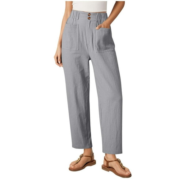 biudgviw Casual Pants for Women Elastic High Waisted Pull on Button Workout Pants Lounge Sports Straight Dress Pants with Pockets